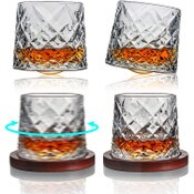 Wholesale - 4pc 12oz LOVWISH WHISKEY GLASS SET W/ROTATING COASTERS C/P 8, UPC: